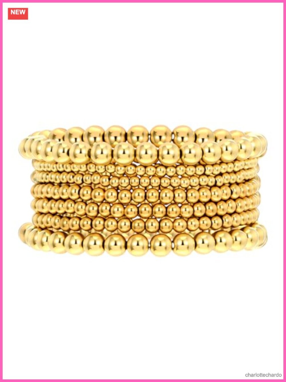 7Pc Gold Plastic Stretch Bead Ball Bracelet Set Stackable Boho Jewelry Gift